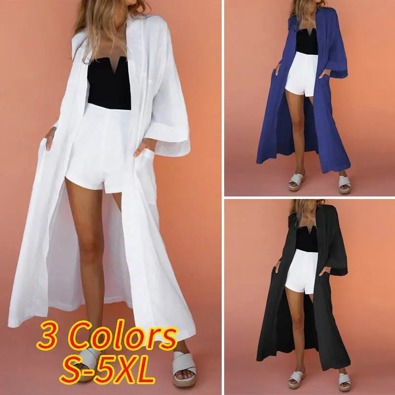 

VONDA Autumn Cardigans Women 2020 Casual Solid Color Long Sleeve Blouses And Tops Elegant Beach Blusas Plus Size 5XL Streetwears