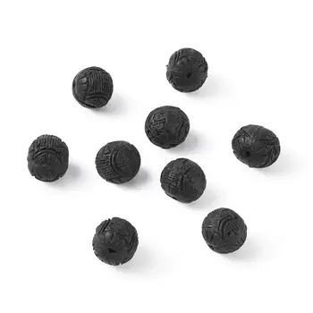 

10pc Handmade Cinnabar Beads Carved Lacquerware Round Black 16x15mm Jewelry Neckalce Anklet Bracelet Making