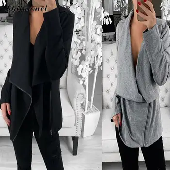 

Plus Size Jackets Women Autumn Women Jacket Long Sleeve Fashion Spring Irregular Zipper Office Ladies Coats Black Gray Outwear
