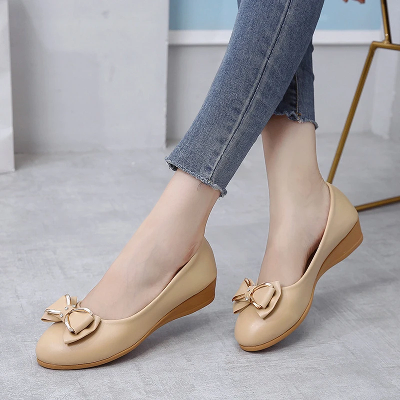 Zapatos de cuero a la moda para mujer, zapatillas con plataforma y cuña,  informales, sin cordones, Primavera, 2019|Zapatos de tacón de mujer| -  AliExpress