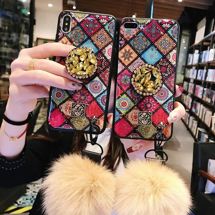 

Luxury diamonds Bracket Hairy ball Ethnic Style phone case for Samsung galaxy Note 8 9 10 S8 S9 S10 A70 A50 A40 A30 A20 A10 Case