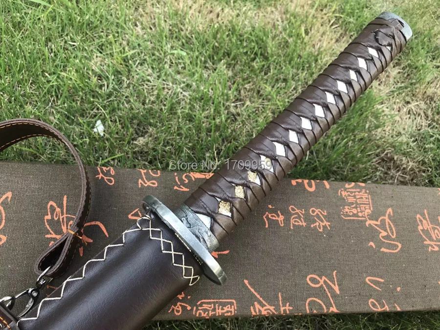 High Performance Full Tang Spring Steel Sharp Japanese Samurai Sword Katana Carry Handy Leather Saya Outdoors Battle Knife Saber