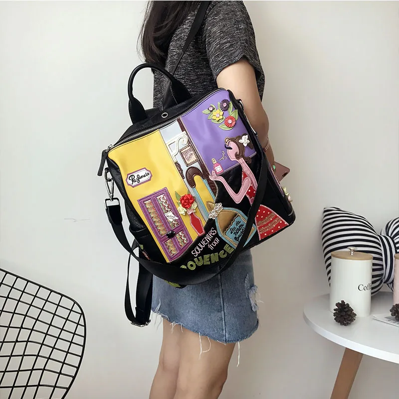 

2019 new shoulder bag female Korean fashion embroidery backpack wild tide dual-use simple travel handbag