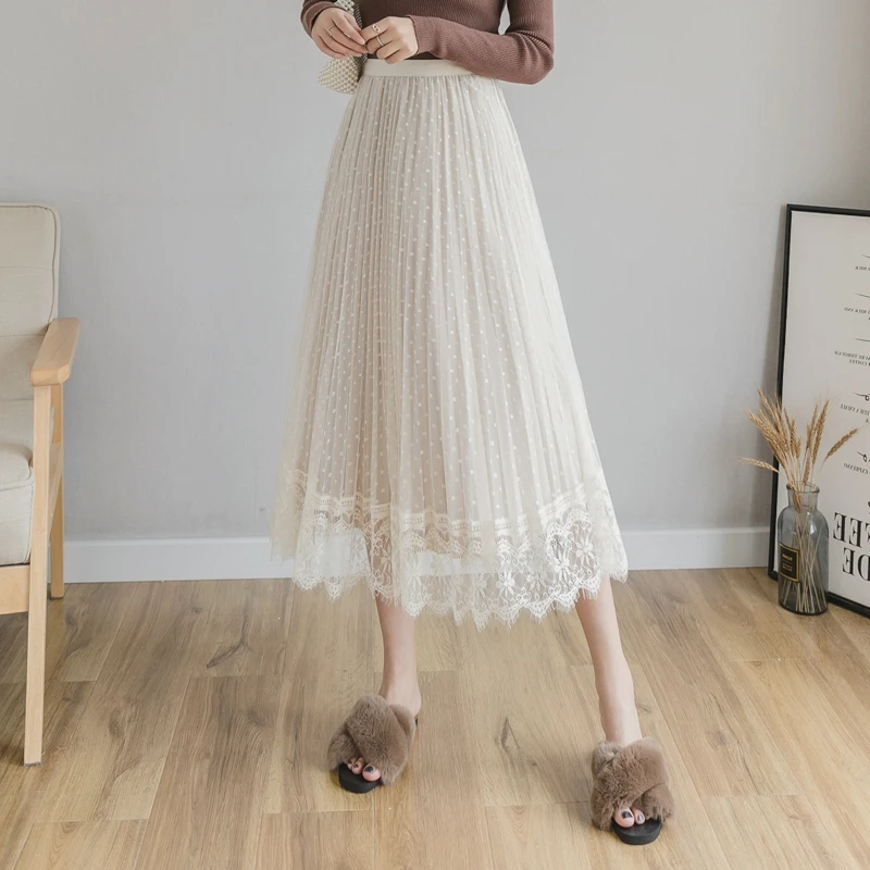 Весна г.; новая модель han; плиссированные юбки из сетчатой ткани; юбка в складку; кружевная юбка