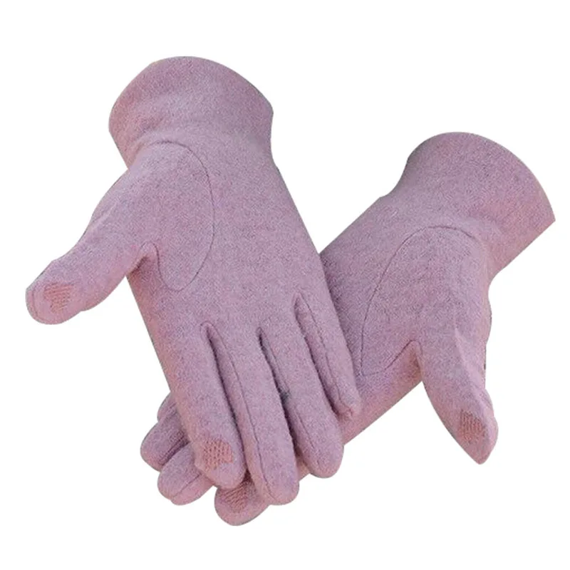 Women touch Mitten Gloves Winter Women Warm Cashmere Full Finger Leather Bow Gloves Wool Embroidery Touch Screen Gloves C23