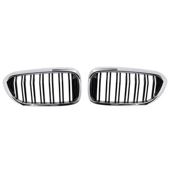 

For-BMW 5 Series G30 G31 G38 M5 2017+ Chrome+Black Front Bumper Hood Kidney Grill Grille(Doublel Seven Line)