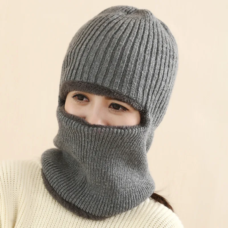 Gray A1 Женские теплые шапки осень/зима маска женская зимняя шапка однотонная вязаная шапка шарф Набор круглая Лыжная Шапка s Женская плотная вязаная шапочка - Цвет: Gray A1