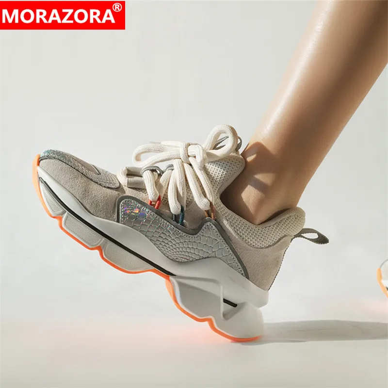 

MORAZORA 2020 top quality genuine leather sneakers women lace up round toe flat platform shoes comfortable casual shoes ladies
