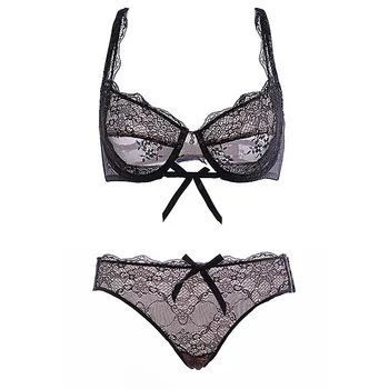 

Big small underwear plus size sexy lace young girl summer ultra-thin bra perspectivity transparent temptation set