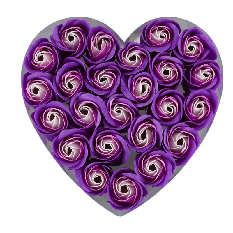 24 Pcs Purple Scented Bath Soap Rose Petal in Heart Box