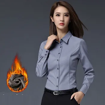 

Women Tops Blouses 2019 Winter Elegant Pure Long Sleeve Blouse Thick Warm Shirt Female Office Shirts Autumn Casual Blusas Camisa