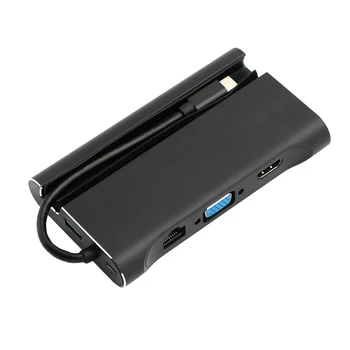 

7 in 1 Type-C HUB Converter 4KMI VGA RJ45 3 USB3.0 Splitter Adapter Dock