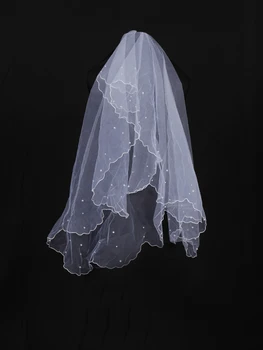 

Elegant One Tier Wedding Bridal Veil W/ Beading Design Edge No Comb