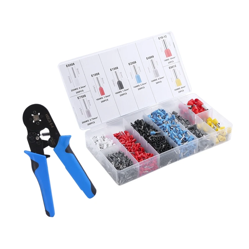 

Crimper Plier Set 0.08-10mm2 Self-Adjustable Ratchet Wire Crimping Tools with 1200 Wire Terminal Crimp Connector Insulated and U