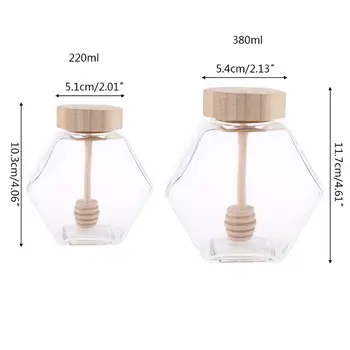 

220ML/380ML Hexagonal Glass Honey Bottle with Wooden Stirring Rod