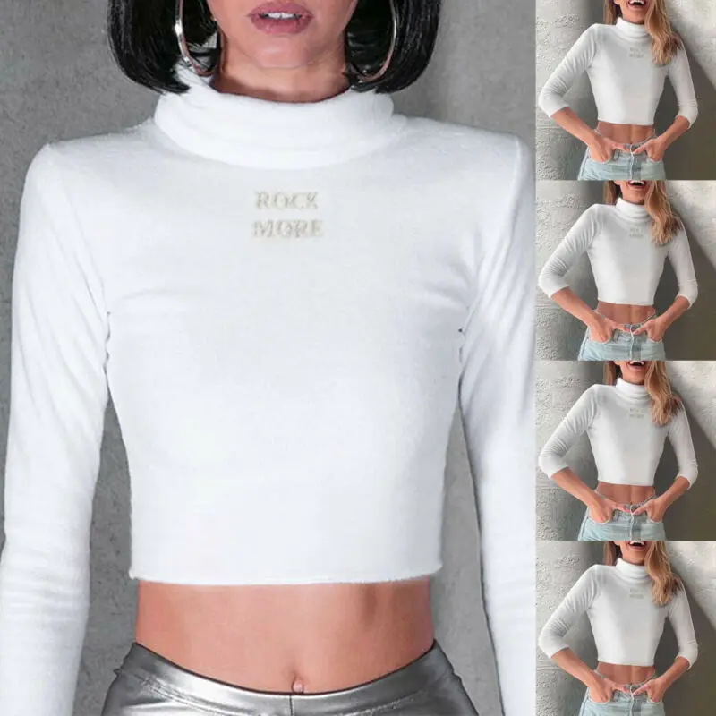 

hirigin New Women Tops Cotton Stretch Long Sleeve Crop Basic Classic Evening Party T-shirt Slim Jumper Long Sleeve