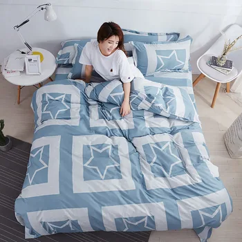 

Thumbedding Stars Bedding Set King Size Fresh Fashionable Light Blue Duvet Cover Queen Full Twin Single Comfortable Bed Set