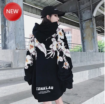

Sweatshirt Women hip hop hip-hop style easy men's and women's same rose cross printed embroidered hoodie