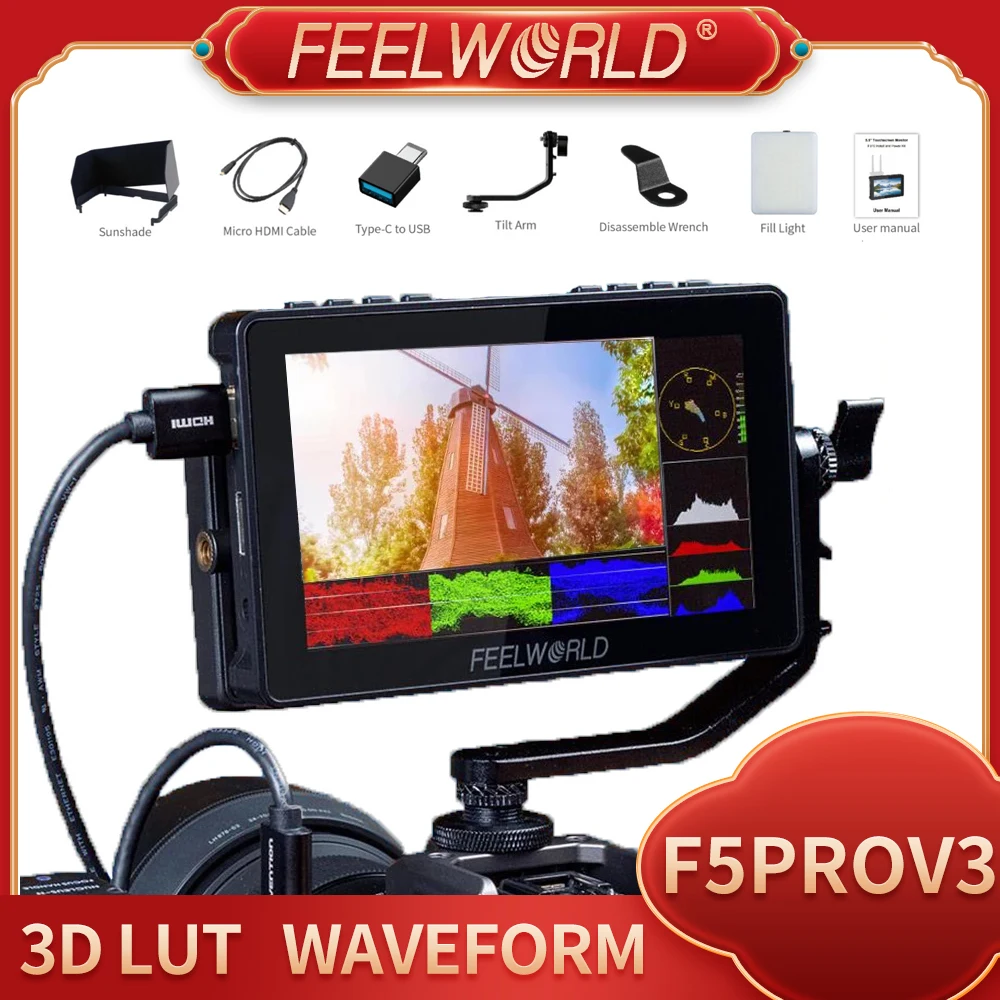 FEELWORLD F5 Pro V3 5.5 Inch 3D LUT Touch Screen DSLR Camera Field Monitor 4K HDMI Input Output LED Light Wireless Transmission |