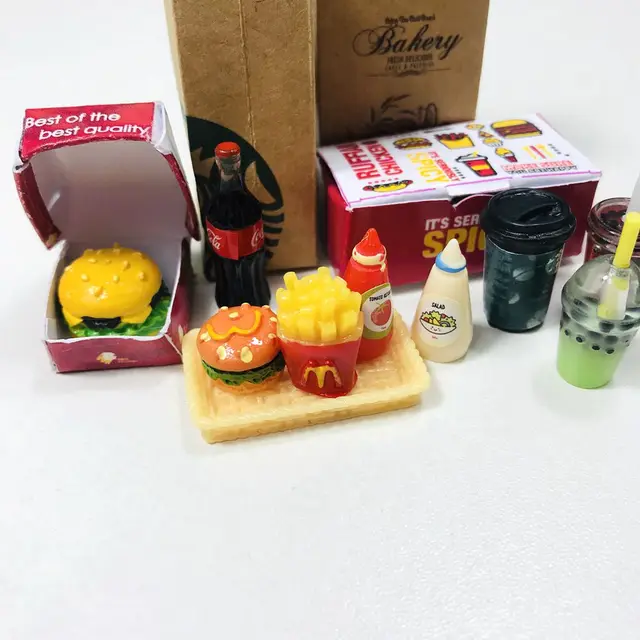 1/6 Miniature Dollhouse Mini Hamburger Coke Cup Chips Cake Fast Food for Blyth OB11 Doll House Kitchen Play Toy Accessories 5