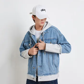 

Denim jacket Male 2020 Spring and Autumn trend New Light blue with Hat Denim jacket Men's Handsome Denim jacket Size S-XXL