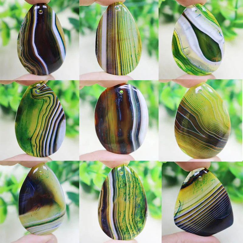 Зеленые полосатые Агаты Овальные Кабошоны для кабошонов Стеклянные Подвески