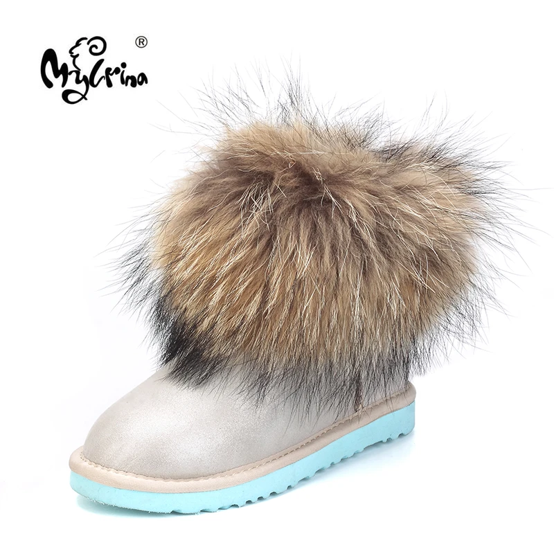 

2020 New Fashion Big Fox Fur Woman Snow Boots Lady Winter Boots Genuine Sheepskin Leather Warm Boots Women Ankle Shoes
