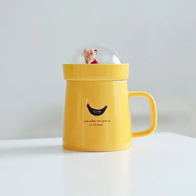 400ml Creative 3D Cartoon Animal Micro Landscape Ceramics Mug With Lid Large Capacity Mugs Coffee Milk Tea Cups Christmas Gifts - Цвет: B