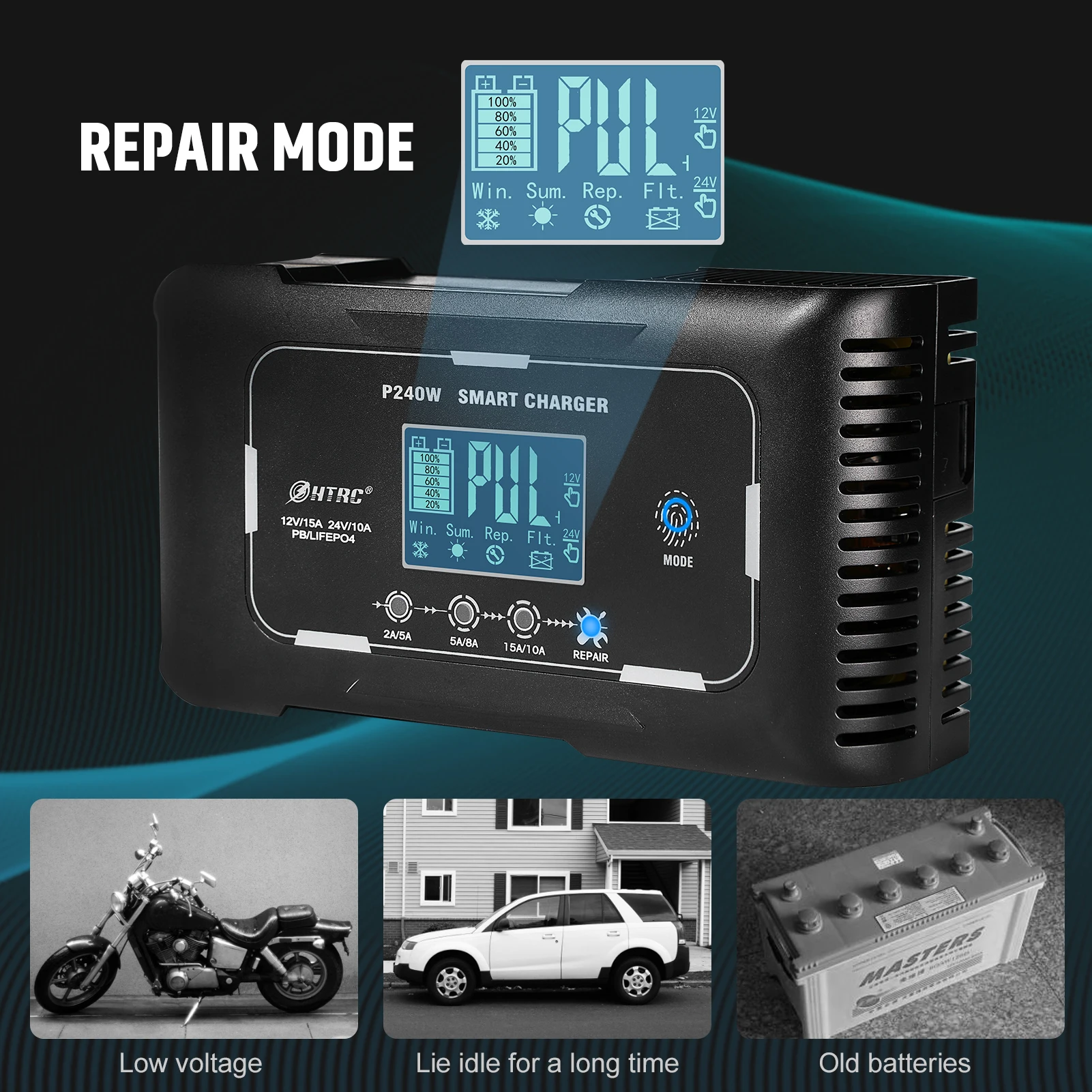 HTRC 12V/24V 15A/20A/25A/35A Automatic Battery Charger For PB LIFEPO4 AGM Gel L