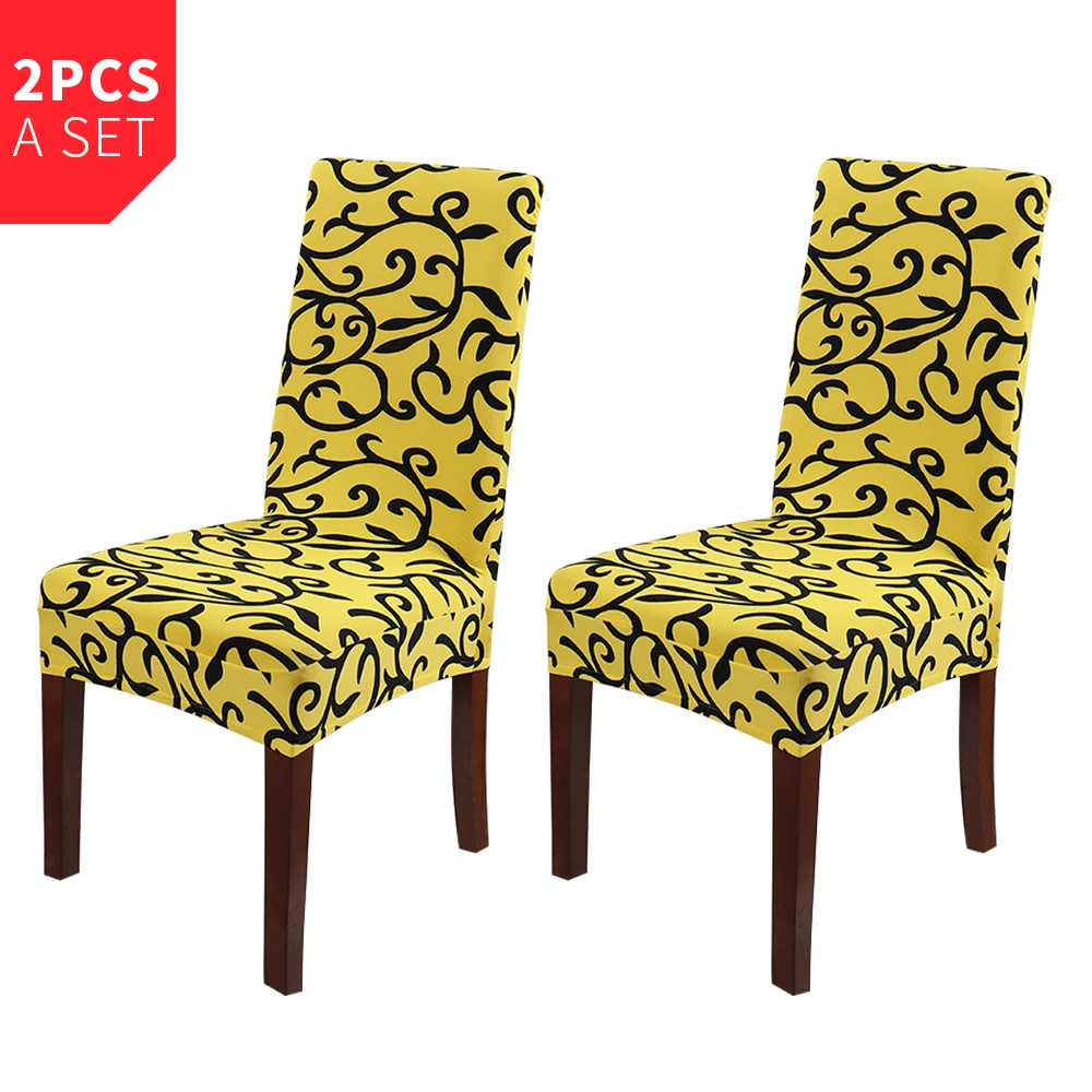 Спандекс Эластичный Печатный обеденный чехол для кресла современный Съемный Анти-грязный чехол для сидений на кухне чехлы на стулья для банкета - Цвет: yellow 2pc