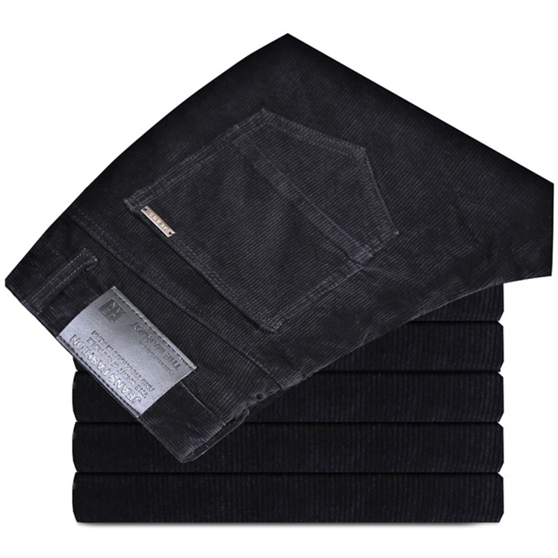 Осенне-зимние мужские повседневные вельветовые брюки бизнес свободные среднего возраста плиссированные теплые однотонные мужские брюки хлопковые Слаксы Q805 - Цвет: Q805 black