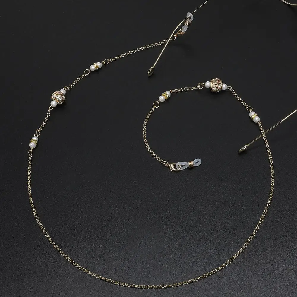Handmade Pearl Beads Crystal Sunglasses Lanyard Strap Necklace Metal Eyeglass Chains Cord Reading Glasses Chain