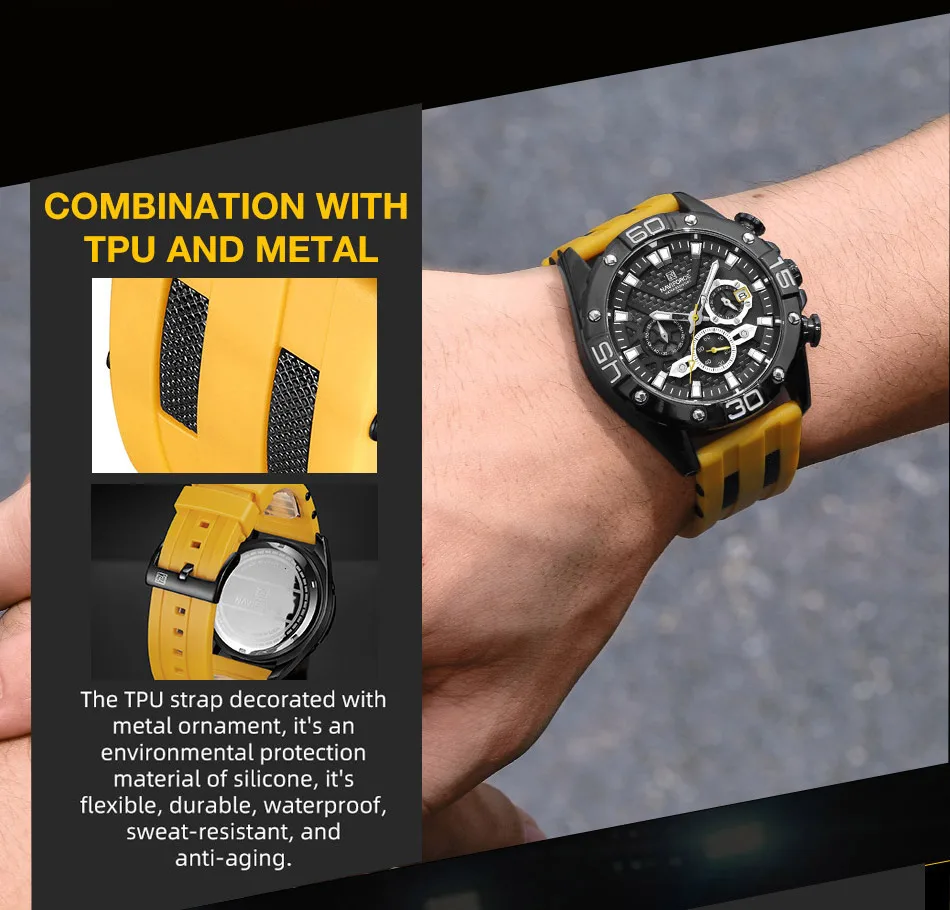 NAVIFORCE 2021 Luxury Watches for Men Silicone Strap Military Waterproof Sport Chronograph Quartz WristWatch Man Clock With Date