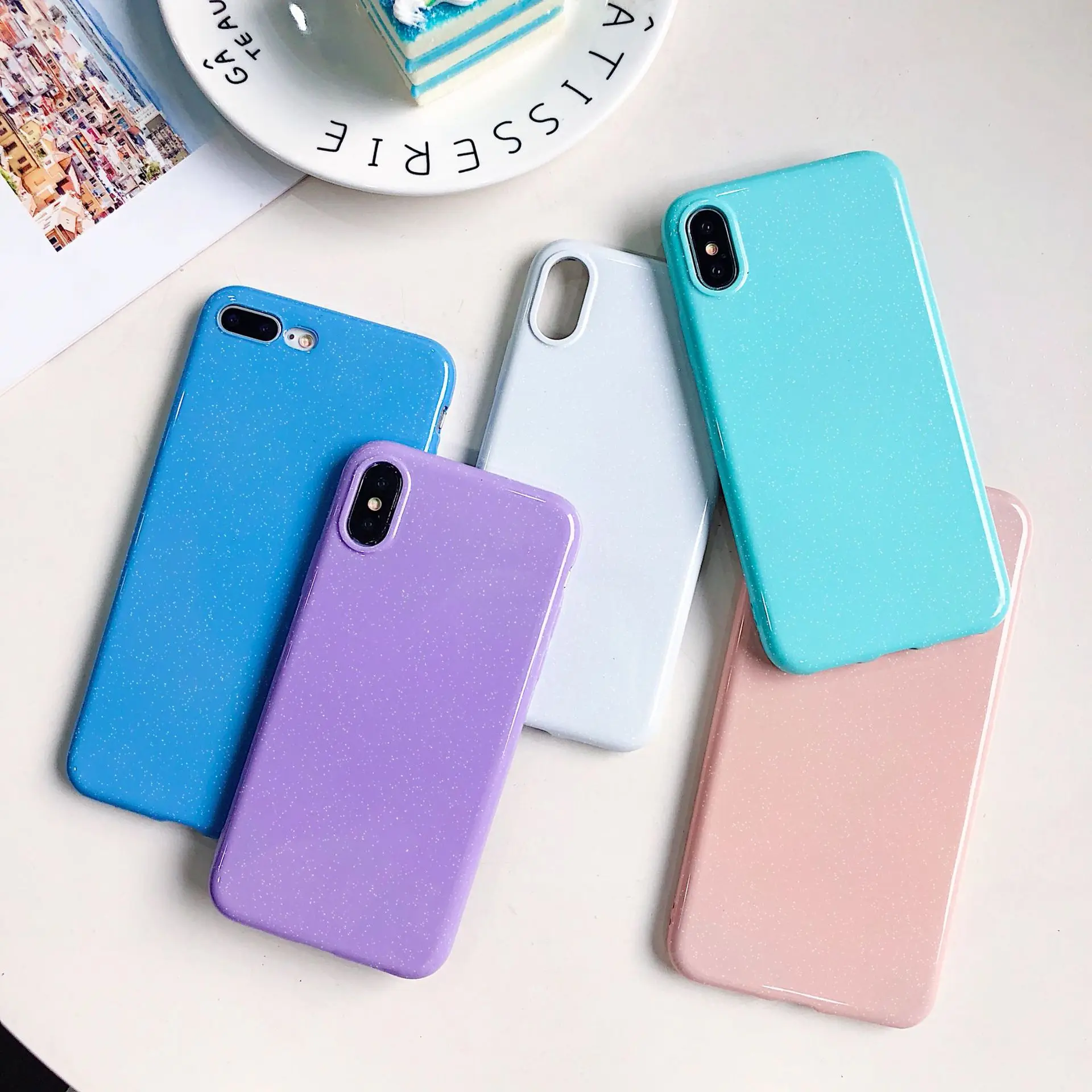 

Applicable Macarons Candy Shimmering Powder Phone Case Apple IPhone6/X/7 Plus Soft Cover Shatter-resistant TPU Protective Sleeve