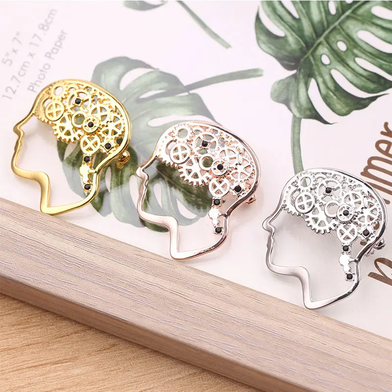 DoreenBeads Fashion Pin Brooches Cerebrum/ Brain Style Gold Silver Color Creative Accessories Charms Gift 3.3cm x 2.9cm 1 Piece