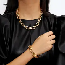 IngeSight. Z винтажное кубинское толстое Чокер-ожерелье в стиле панк Шарм массивное тяжелое металлическое ожерелье браслет набор для мужчин и женщин ювелирные изделия