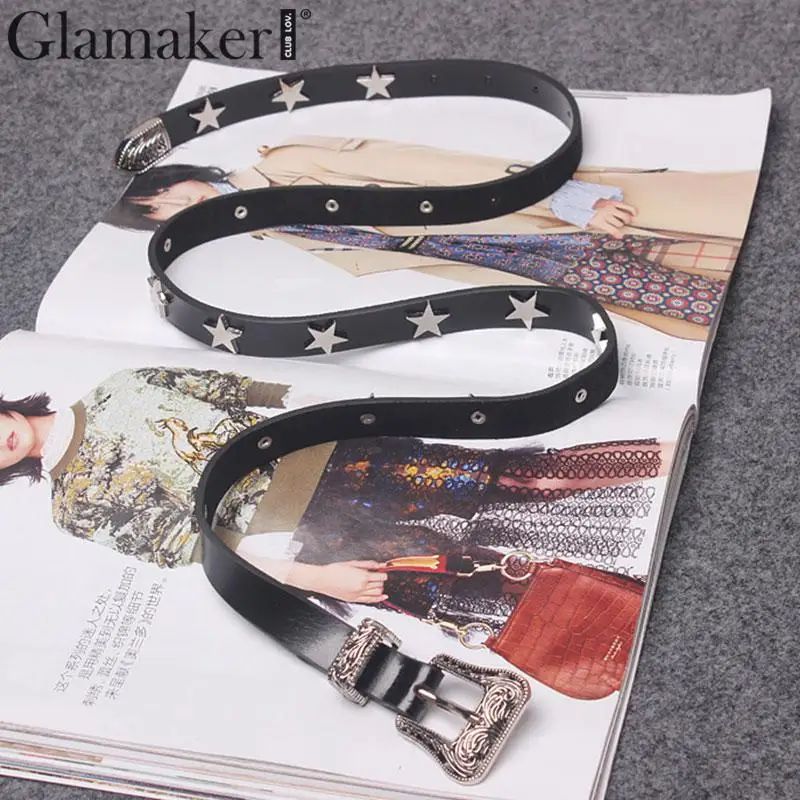 Glamaker Star женский широкий ремень для платья из искусственной кожи черный широкий пояс для женщин Винтажный пояс в стиле ретро аксессуары корейский стиль