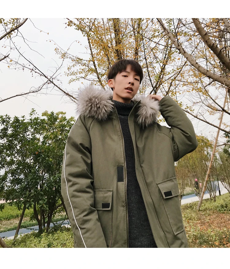 Winter Coat Men Warm Thick Fashion Parka Men Solid Color Casual Fur Collar Hooded Coat Man Wild Cotton Tooling Jacket Male