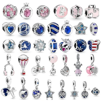 

2Pcs/lot Blue & Pink Leaves Trunk Star Beads Pendant Charms Fit Brand Bracelets Bangles Necklace For Women DIY Making Jewelry