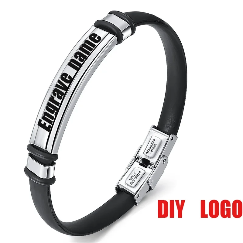 diy logo AZIZ BEKKAOUI Черный Модный Выгравированный именной браслет для мужчин DIY Гладкий кожаный уникальный браслет кожаные браслеты, бижутерия для мужчин - Окраска металла: diy logo