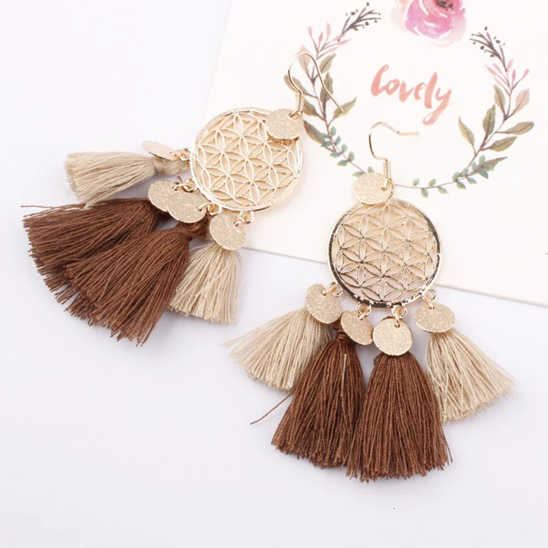 39 Colors Vintage Ethnic Alloy Fan Tassel Earrings For Female Boho Fringe Dangles Earings Women Jewelry accessories party gift