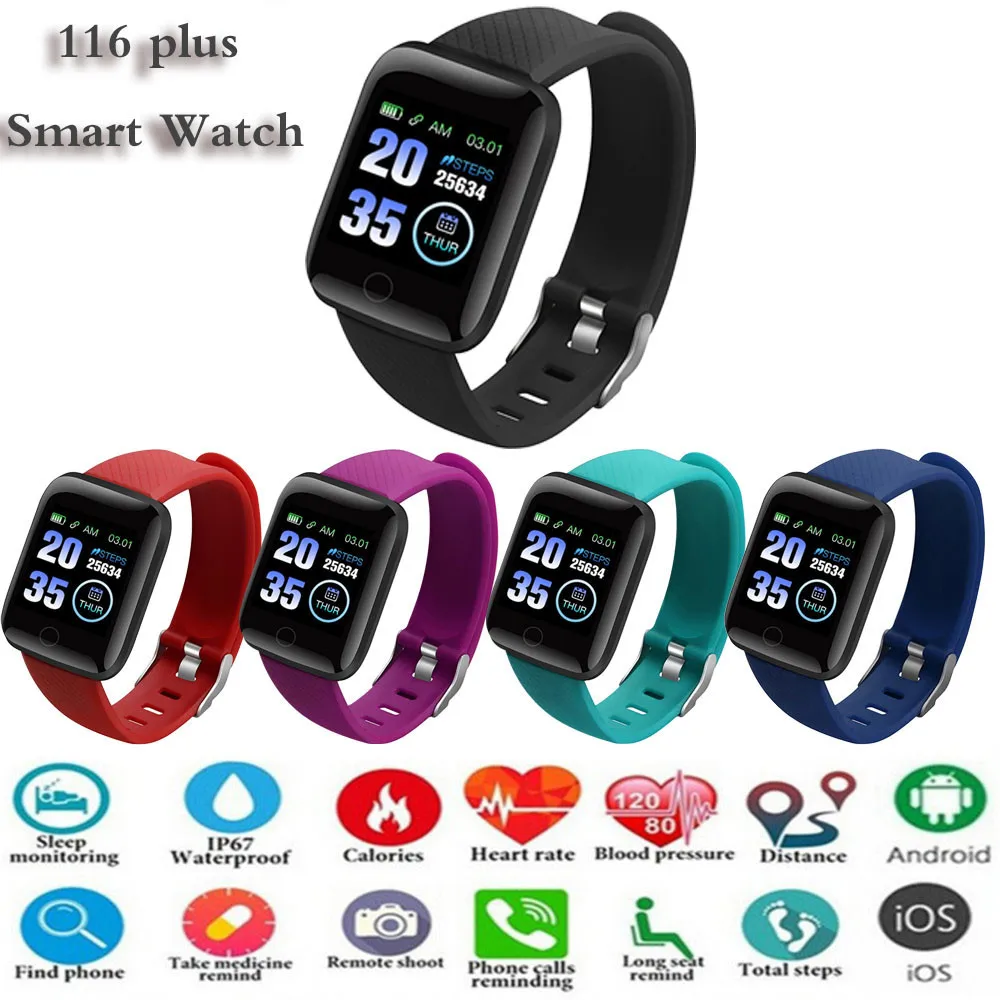 116 PLUS Color Screen Smart Bracelet Sports Pedometer Watch Fitness Walking Tracker Heart Rate Android IOS Band | Электроника