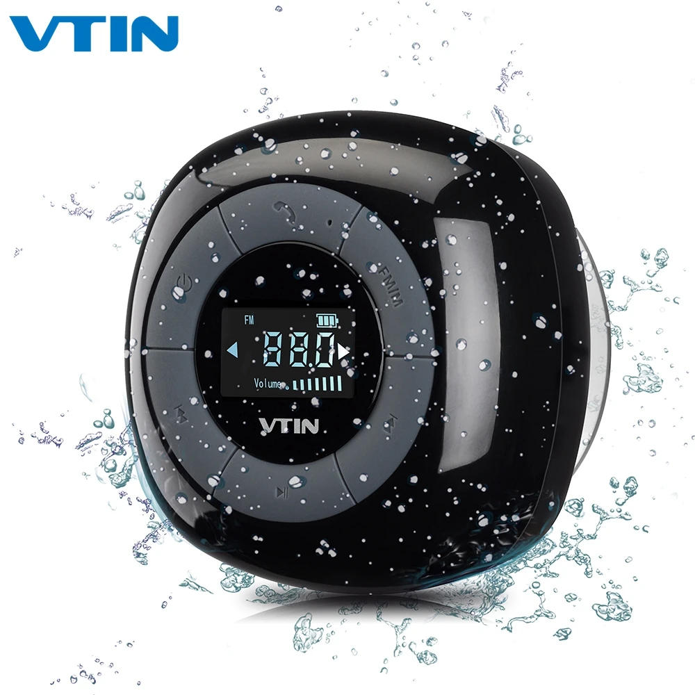 

VTIN Mini waterproof wireless speaker FM radio bluetooth 4.0 build in microphone water resistant shower speaker with LCD screen