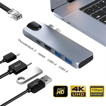 

New USB-C docking station dual Type-C HUB hub to HDMIRJ45 Gigabit Ethernet port lightning 3 converter five in one