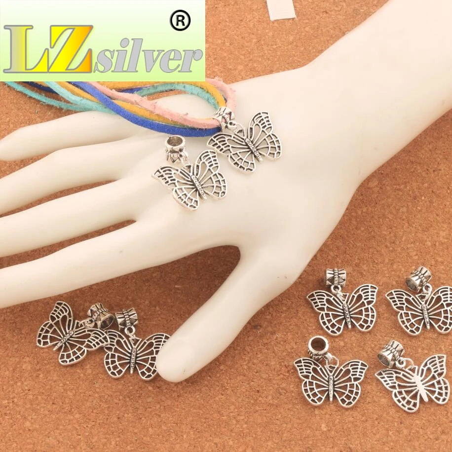 Hollow Butterfly Big Hole Beads 25.4x27.5mm 100PCS Zinc Alloy Dangle Fit European Bracelets Jewelry DIY B1130