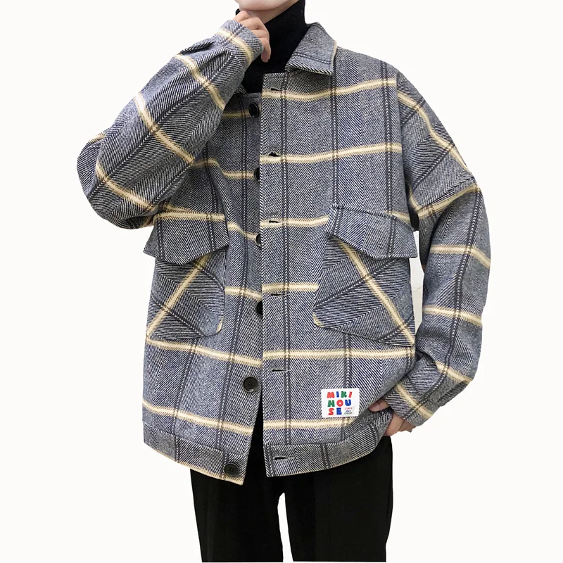 Privathinker мужские новые клетчатые шерстяные куртки с принтом Мужские карманы Корейская куртка пальто мужская повседневная Толстая теплая одежда осень зима