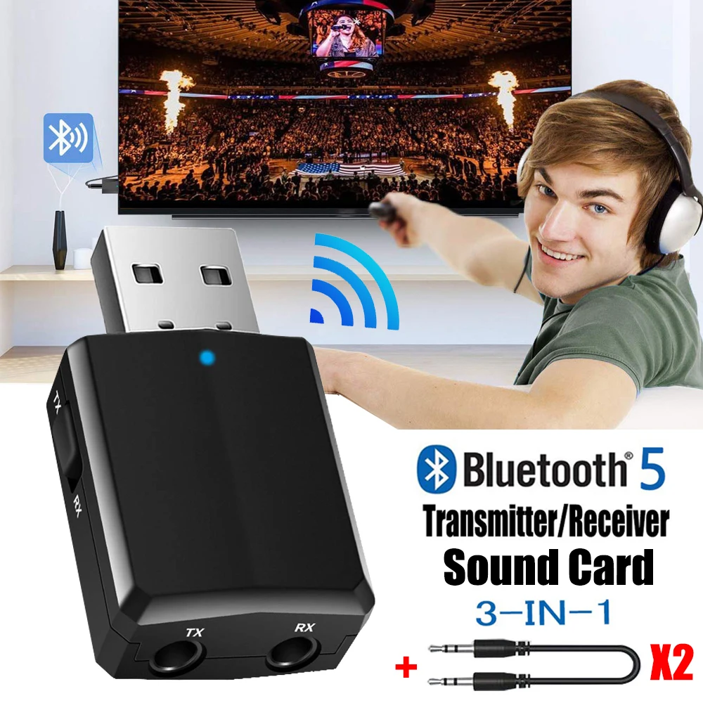 KN330 3 IN 1 USB Bluetooh 5.0 Audio Receiver Transmitter 3.5 AUX Jack RCA Stereo Wireless Bluetooth Adapter For TV PC Car Music