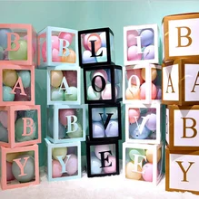 4 piezas de decoración para fiesta de cumpleaños, cajas de globos, bloques de bebé para fiesta de bebé, Fondo de fiesta de cumpleaños Revea de género