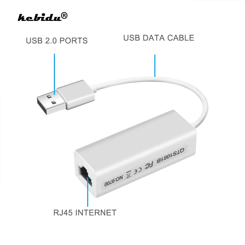 Kebidu 2020 USB 2 0 к RJ45 Lan адаптер Сетевая карта RD9700 высокая скорость для планшетного ПК