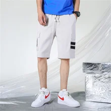 Новинка, мужские летние тонкие повседневные шорты, стрейчевые, с несколькими карманами, свободные укороченные штаны, шорты с галстуком